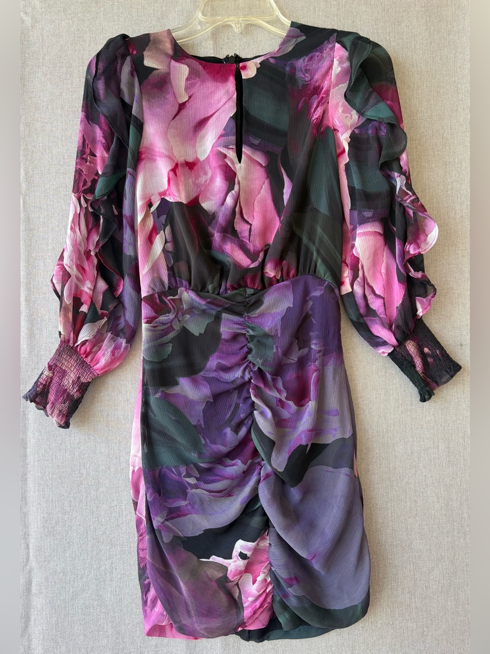 Express Body hugging Black Pink Purple Long Sleeve Mini Dress whimsy got
